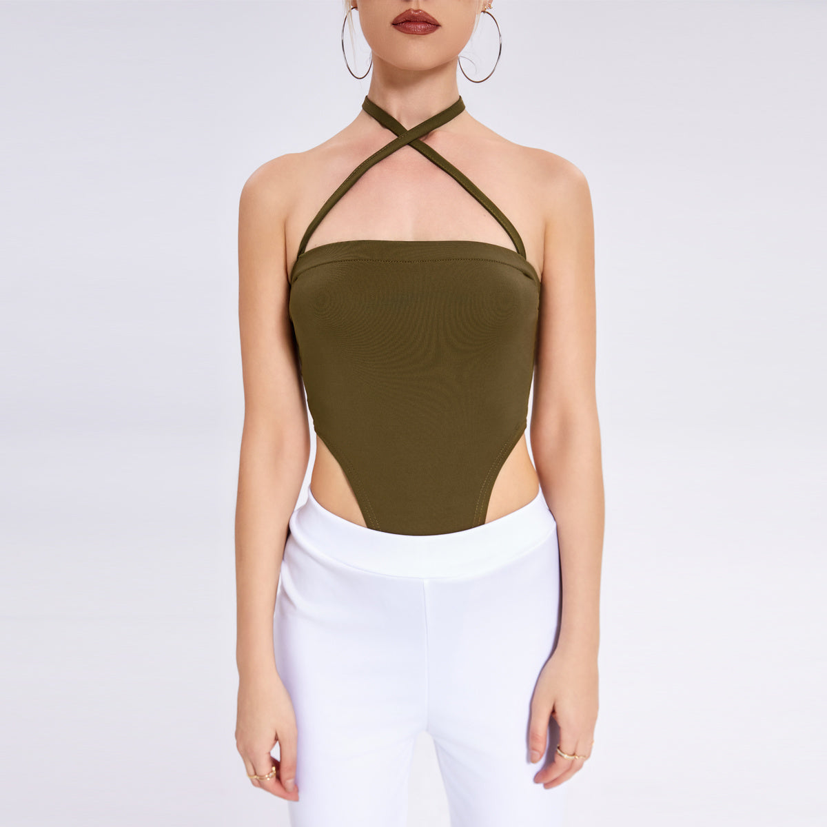 Collar Hanging Neck Band Bodysuit